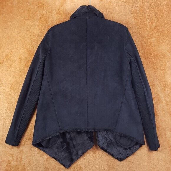 THE KOOPLES Coat Womens Size 2 Black Faux Fur Reversible Open Sueded Jacket - Picture 5 of 10